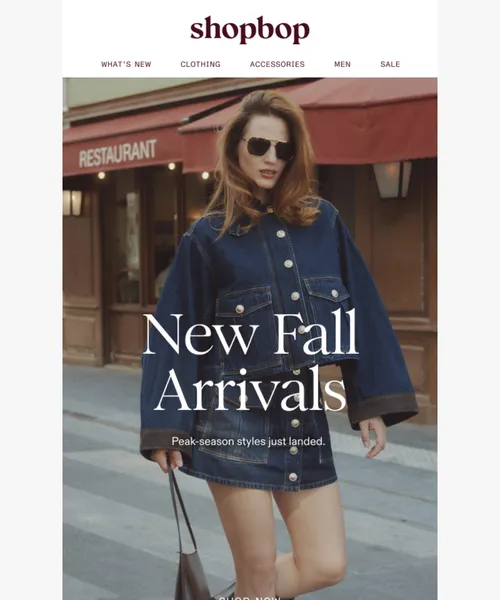 ShopBop email layout for Two words: NEW ARRIVALS