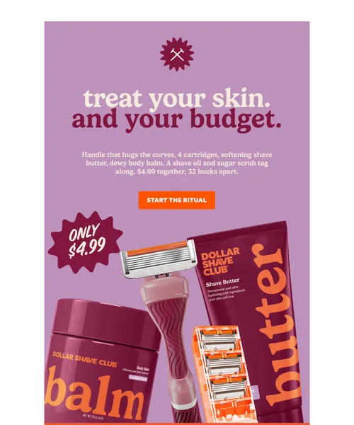 Dollar Shave Club email layout for (No Subject)