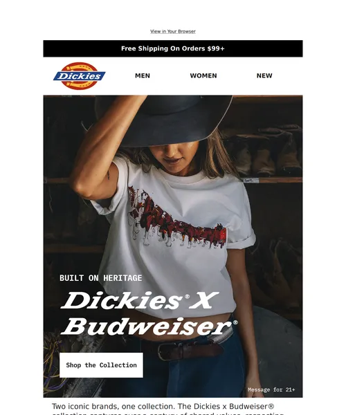 Dickies email layout for Dickies® x Budweiser®: Built On Heritage