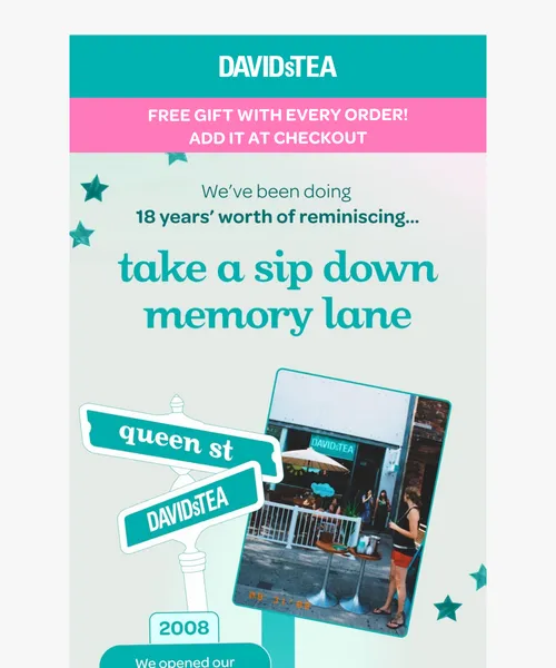 David's Tea email layout for FLASH SALE 🥳 Celebrate with 18% OFF EVERYTHING!