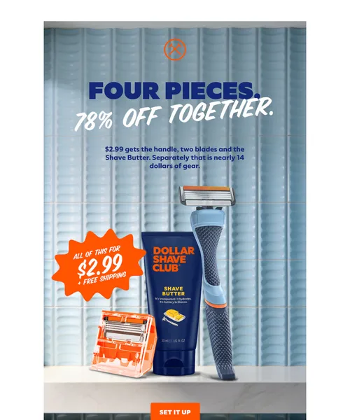 Dollar Shave Club email layout for Cheaper than the coffee you are holding.