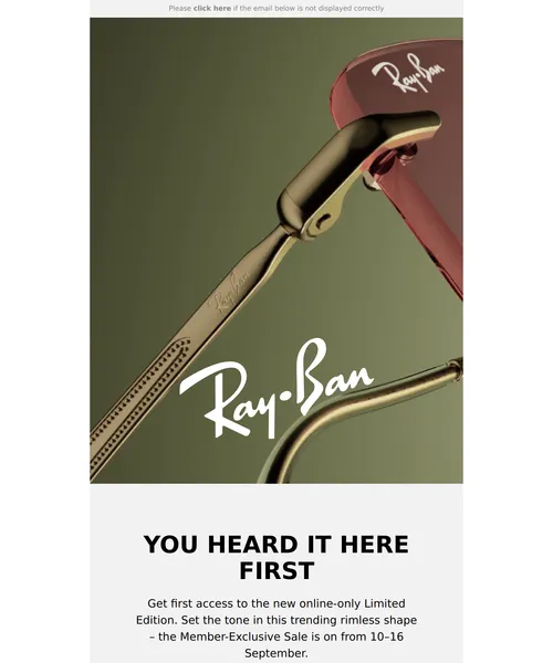 Ray-Ban email layout for Member-Exclusive Sale from 10 to 16 September