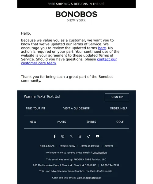 Bonobos email layout for (No Subject)