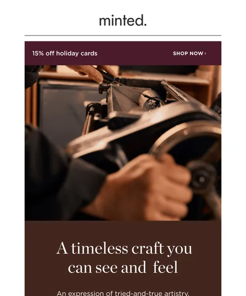 Minted email layout for Behind the scenes: letterpress