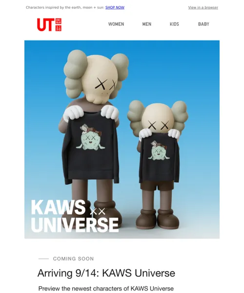 Uniqlo email layout for Tomorrow: NEW KAWS Universe