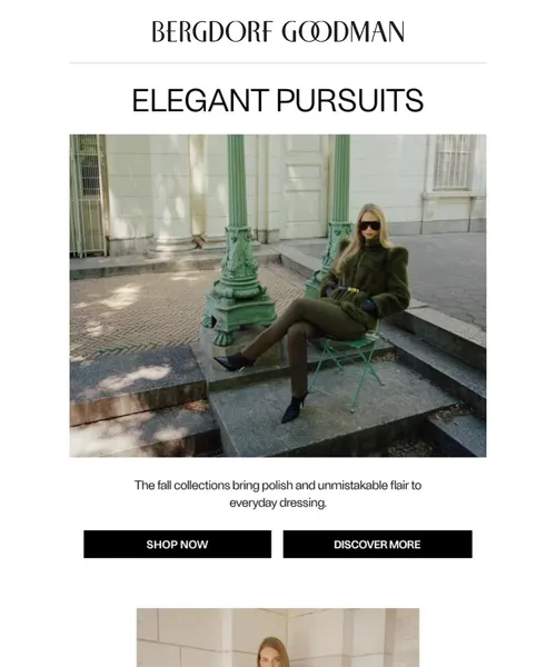 Bergdorf Goodman email layout for Elegant Pursuits: The Fall Collections