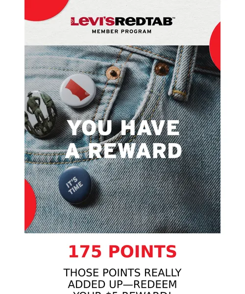 Levi's email layout for You Earned It: Here's Your Reward