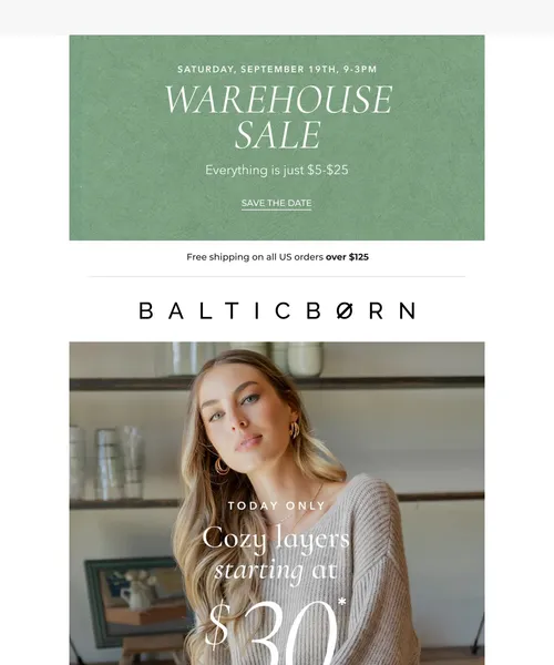 Baltic Born email layout for Cozy Season Starts at $30