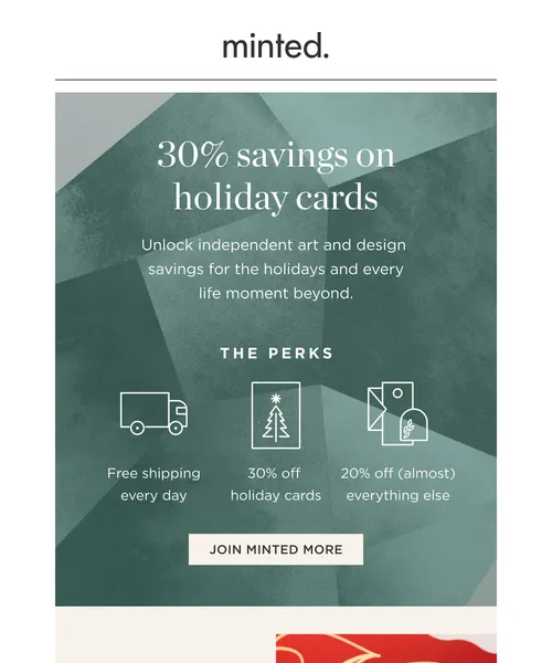 Minted email layout for Planning to buy holiday cards or gifts?