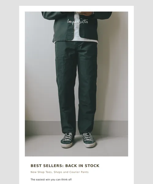 Imperfects email layout for Best Sellers: Back in Stock