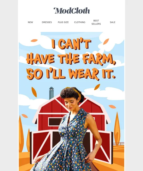 ModCloth email layout for Farm life is… only in my dreams 🐮