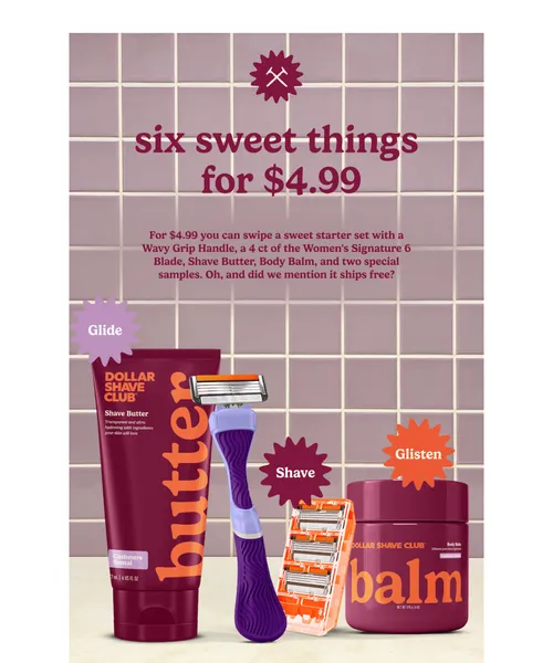 Dollar Shave Club email layout for This one has no math in it.