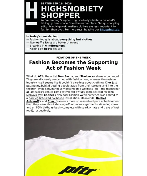 Highsnobiety email layout for Tech Is Coming For Fashion & Fashion Is Coming For Everything Else