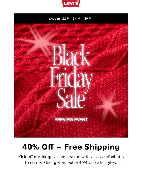 Levi's email layout for Shop 40% off + free shipping while you still can