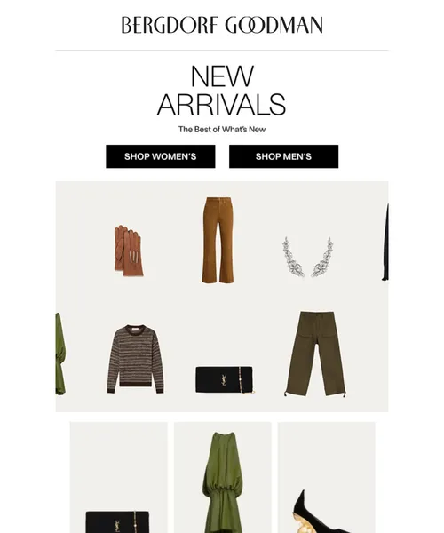 Bergdorf Goodman email layout for Newness Report: This Just In