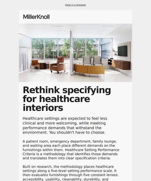MillerKnoll email layout for A new standard for specifying healthcare interiors