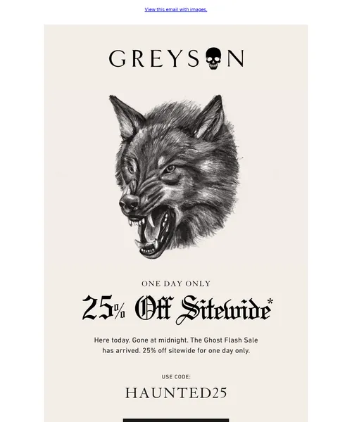 Greyson Clothiers email layout for Ghost Flash Sale II 25% Off