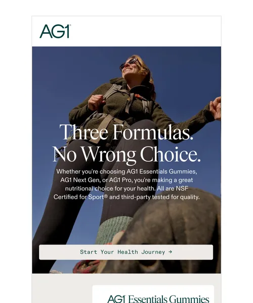 AG1 email layout for The Choice Is Yours