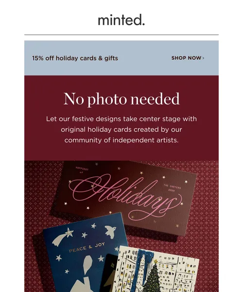 Minted email layout for Chic holiday card idea: skip the photo