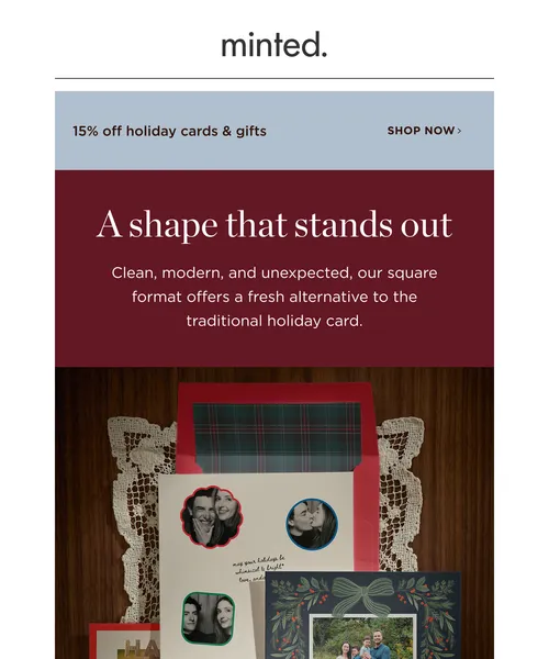 Minted email layout for Try a square card with 15% off