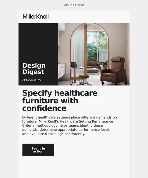 MillerKnoll email layout for MillerKnoll Design Digest: October 2026 monthly highlights