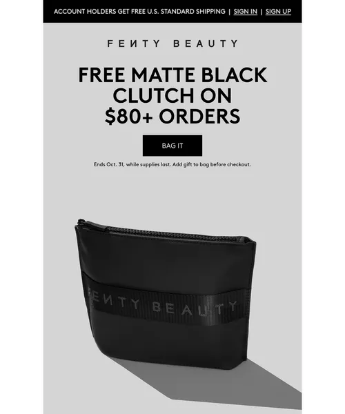 Fenty Beauty email layout for An exclusive bag for you, boo 👻