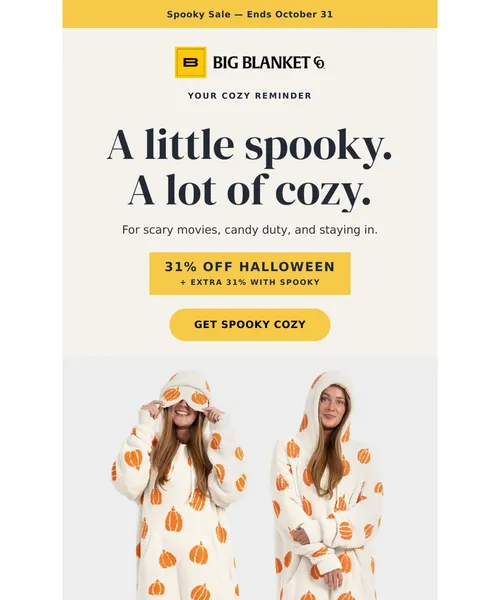 Big Blanket Co email layout for A little spooky. A lot of cozy.