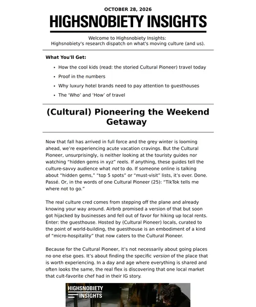 Highsnobiety email layout for How the Cultural Pioneer travels 