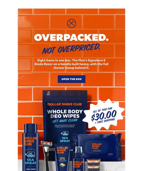 Dollar Shave Club email layout for Packed like a dad on a road trip.