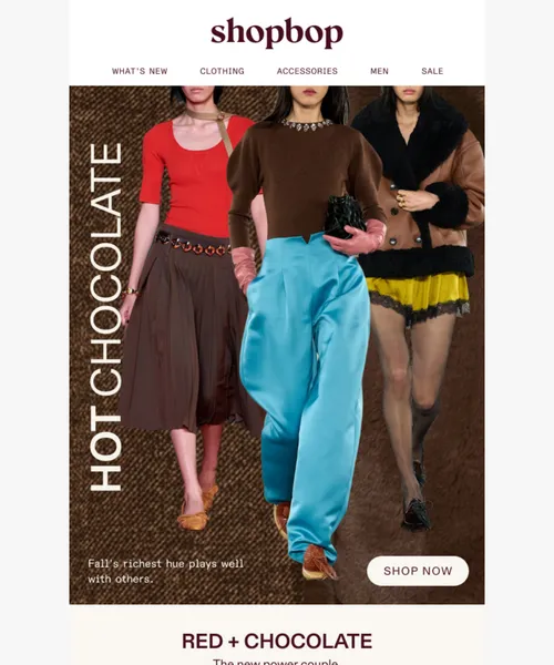 ShopBop email layout for Hot chocolate, anyone?