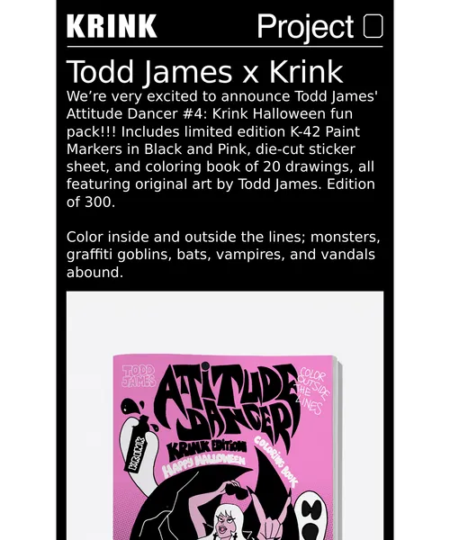 Krink email layout for Todd James x Krink out now! 🕸️