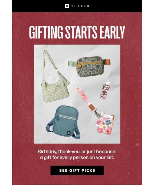 Thread email layout for Gifting starts early 🎁