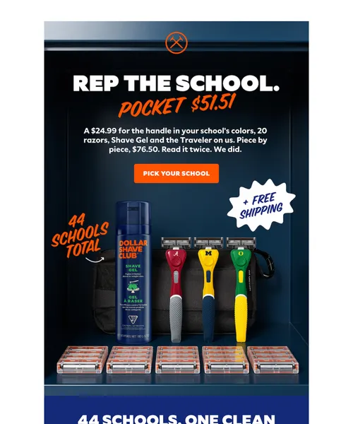 Dollar Shave Club email layout for $76.50 of shaving for $24.99.