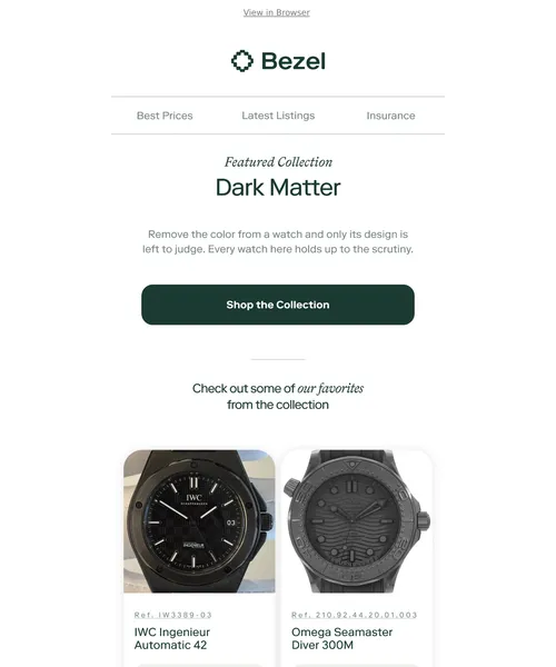 Bezel email layout for Featured Collection: All-Black Watches
