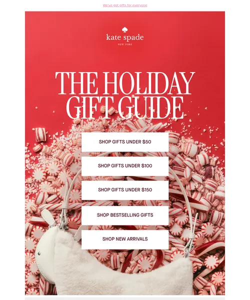 Kate Spade email layout for Our Holiday Gift Guide has officially arrived✨