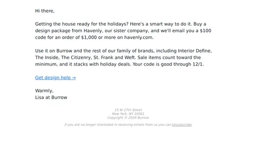 Burrow email layout for Design help that pays you back
