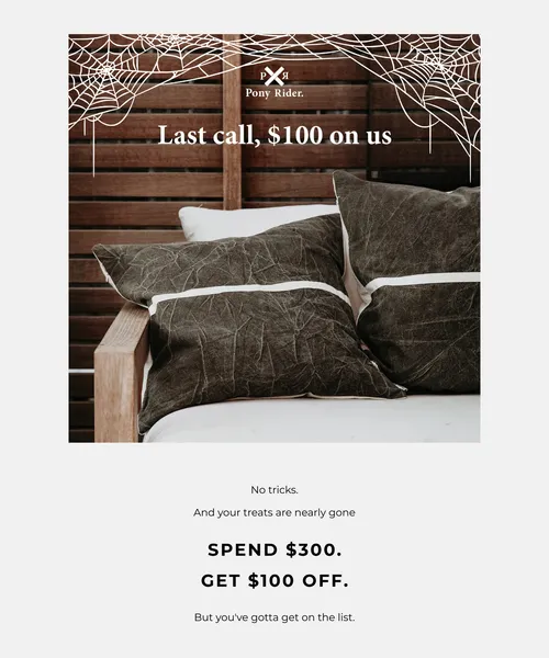 Pony Rider email layout for Your $100 disappears tonight.